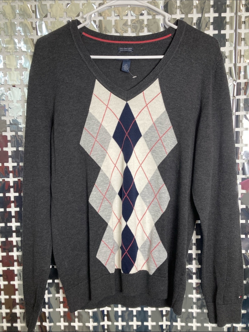 Tommy Hilfiger Charcoal Sweater with Pink Trim